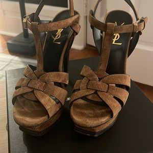 Ysl Saint Laurent platform brown Suede corduroy heels